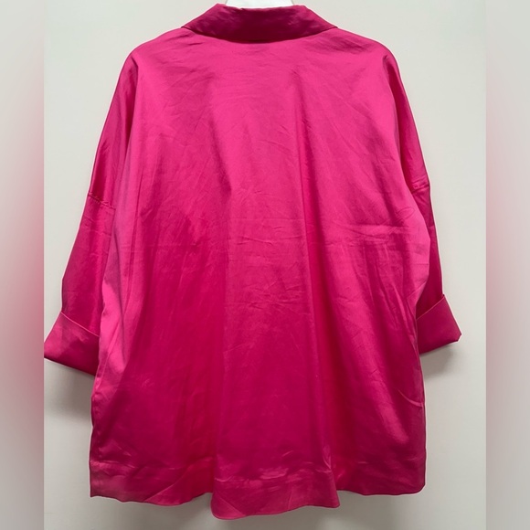 Chico's Women’s XL 3 Top Shirt 3/4 Sleeve V Neck Dolman Popover Pink Poplin - Picture 5 of 7